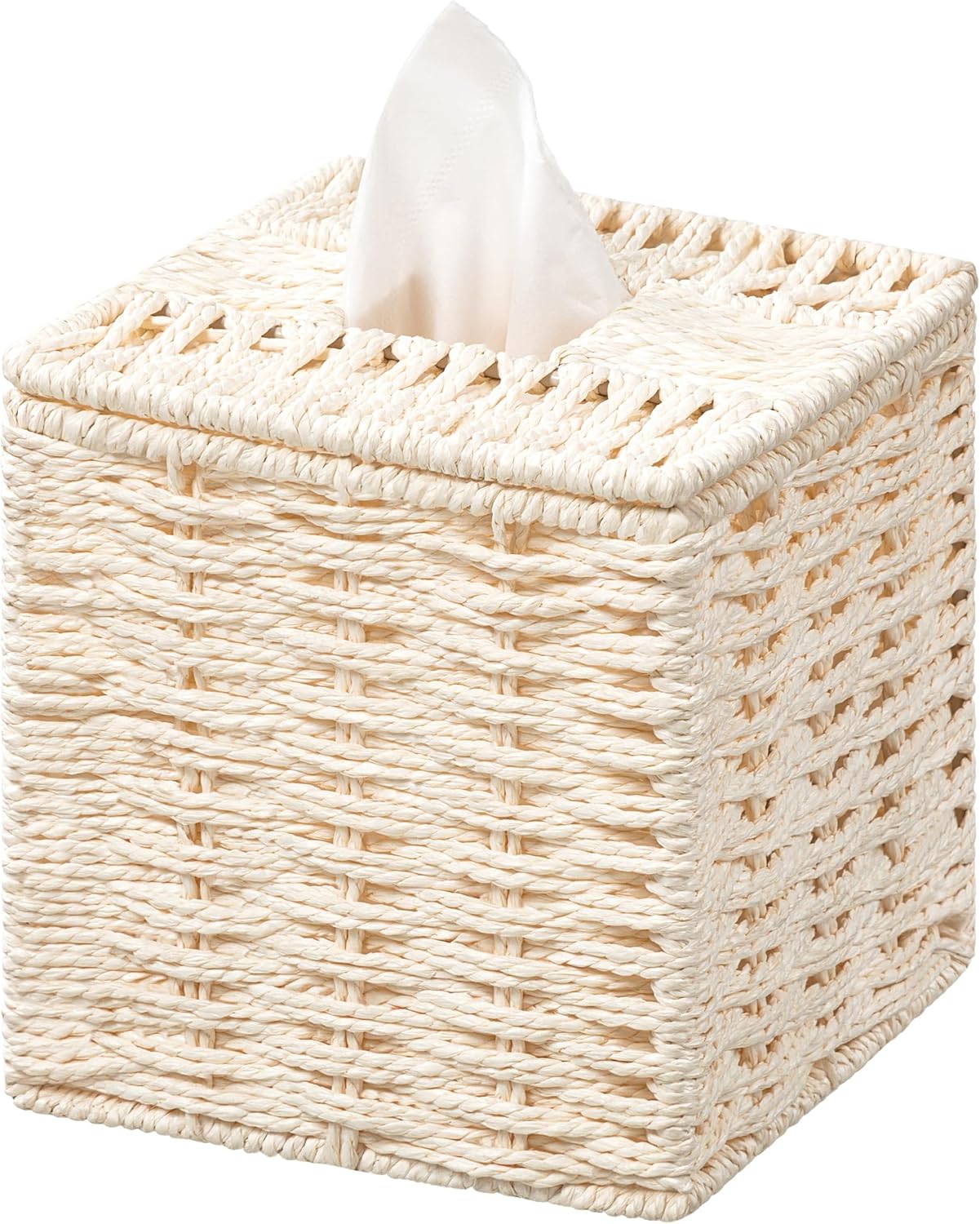 Sage Green Tissue Box Cover, Paper Rope Hand Woven Square Tissue Box Holder for Home Decor, Bathroom Countertop, Office, Bedside Table