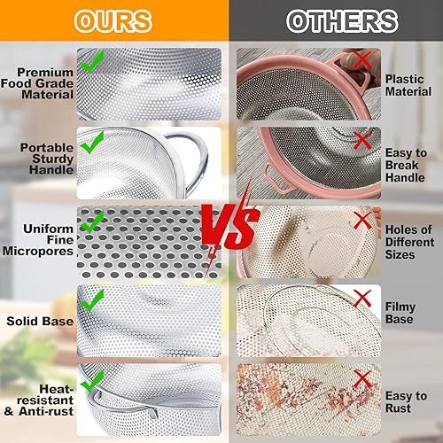 Miniatura 6 de Colador de acero inoxidable, juego de 7 coladores y coladores, cestas de malla con asas, 2 placas de acero inoxidable y colador de malla fina para