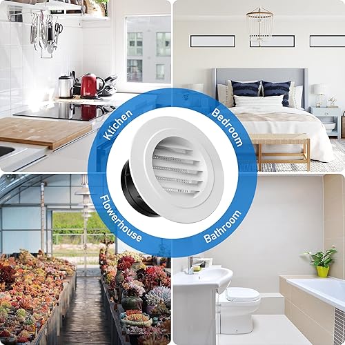 Miniatura 7 de Hon&Guan Soffit Vents - Cubierta redonda de ventilación de aire de escape de 4 pulgadas con pantalla de mosca integrada para baño, cocina, oficina