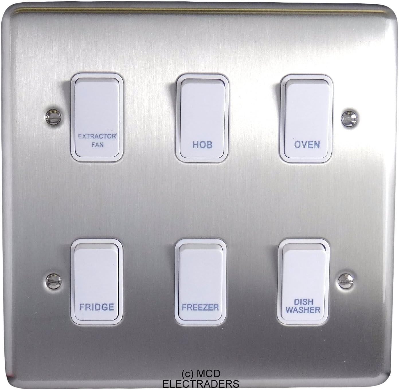 Satin Chrome Customised Kitchen Grid Switch Panel with White Switches