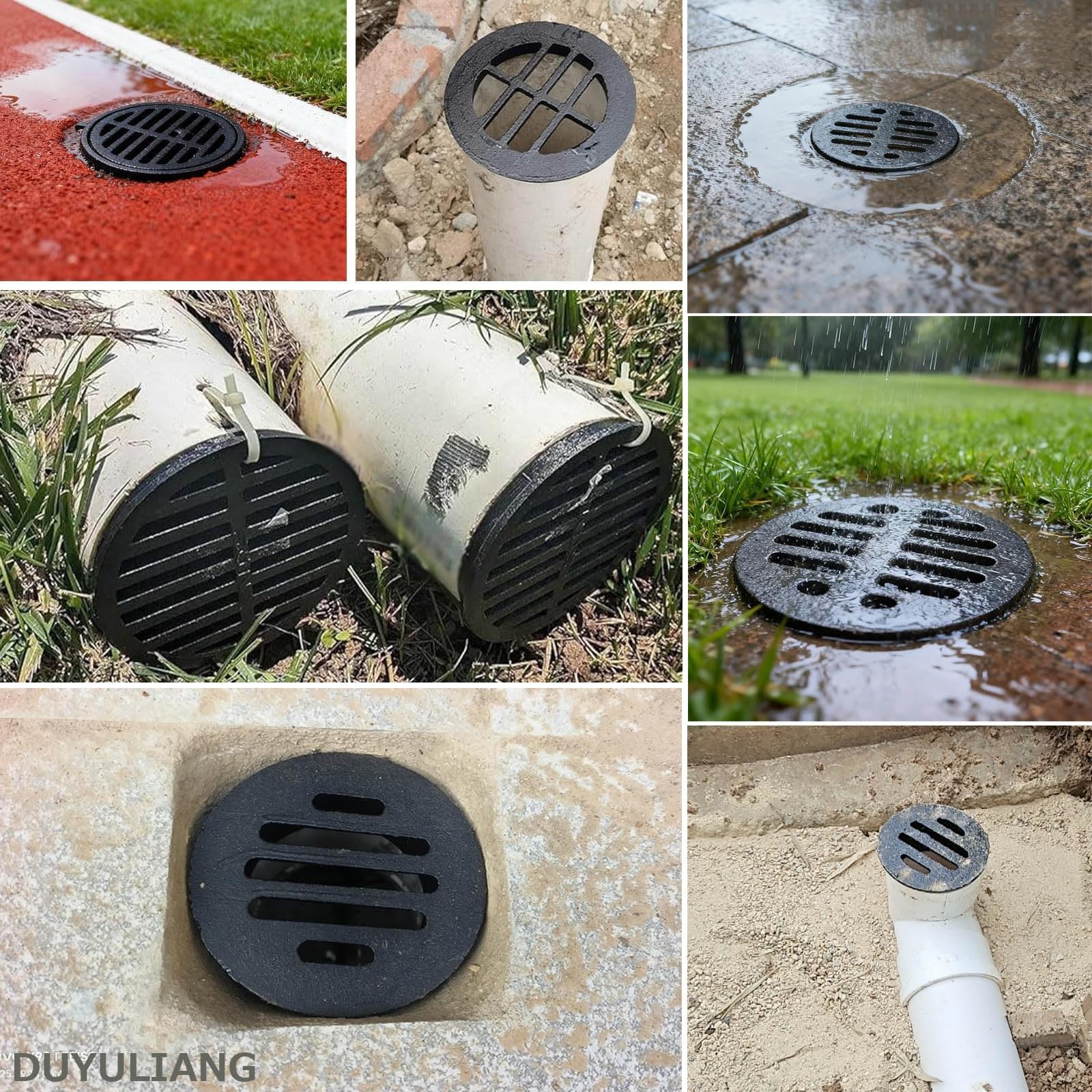 Coperture Per Tombini Da Esterno, 5-25cm Nero Griglia Canaletta Scolo Acqua Piovana Ghisa Canalette Di Drenaggio Rotonda, Robusto Durevole, Piovana Copertura Per Giardino Garage Prato(200mm)