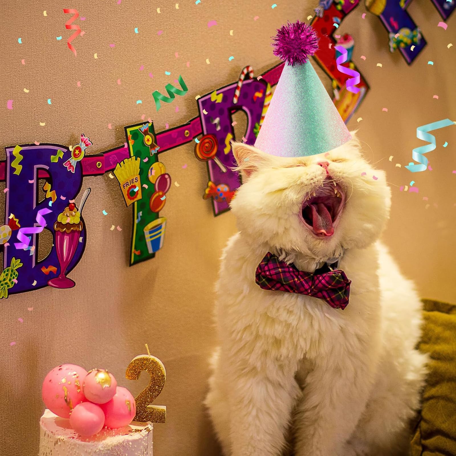 10er-Set Geburtstagshüte Für Hunde & Katzen - Verstellbare Partyhütchen Mit Pompons