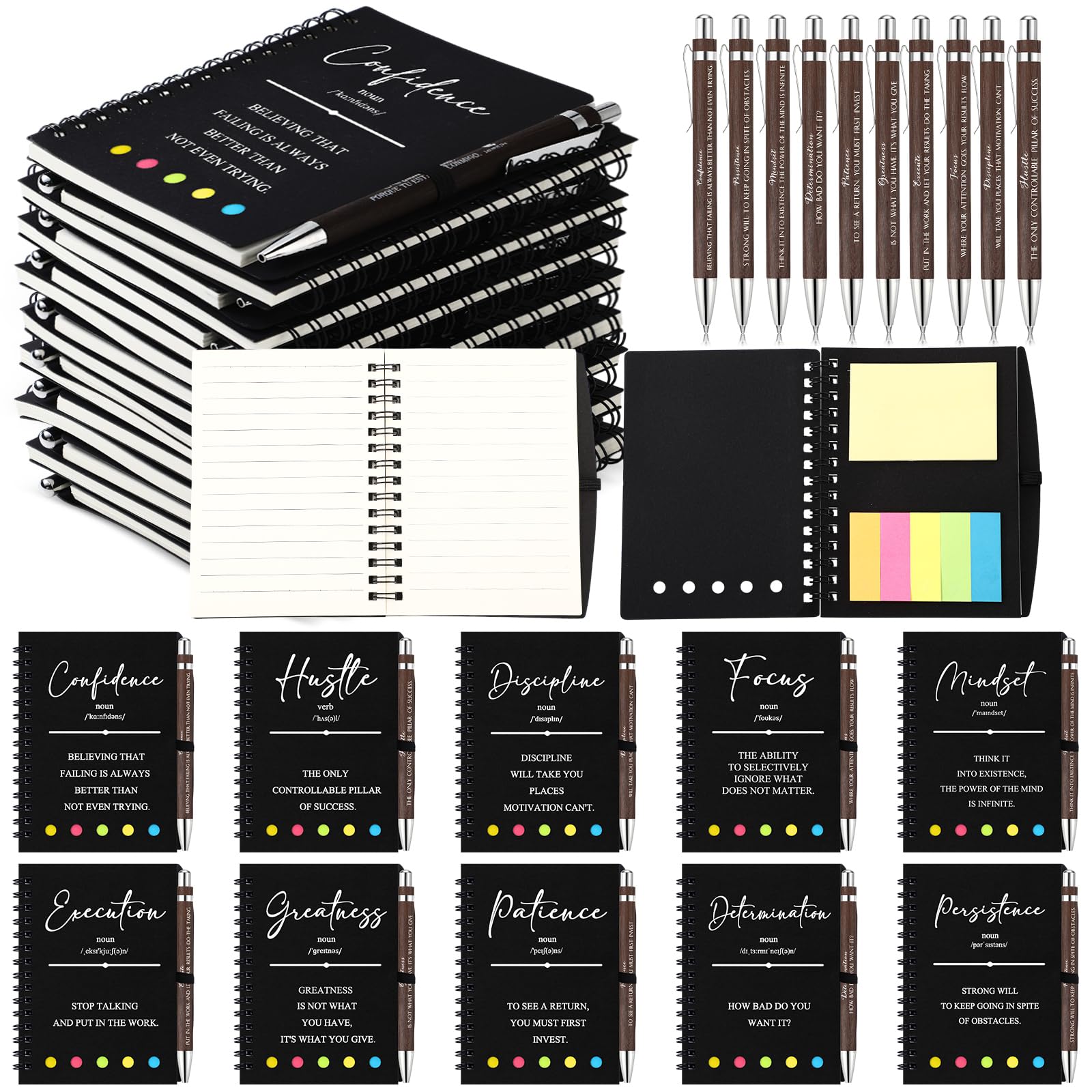 TecUnite 40 Pcs Motivational Spiral Notebooks with Sticky Notes Pen Inspirational Journals Bulk Employee Appreciation Gift for Team Coworker Staff