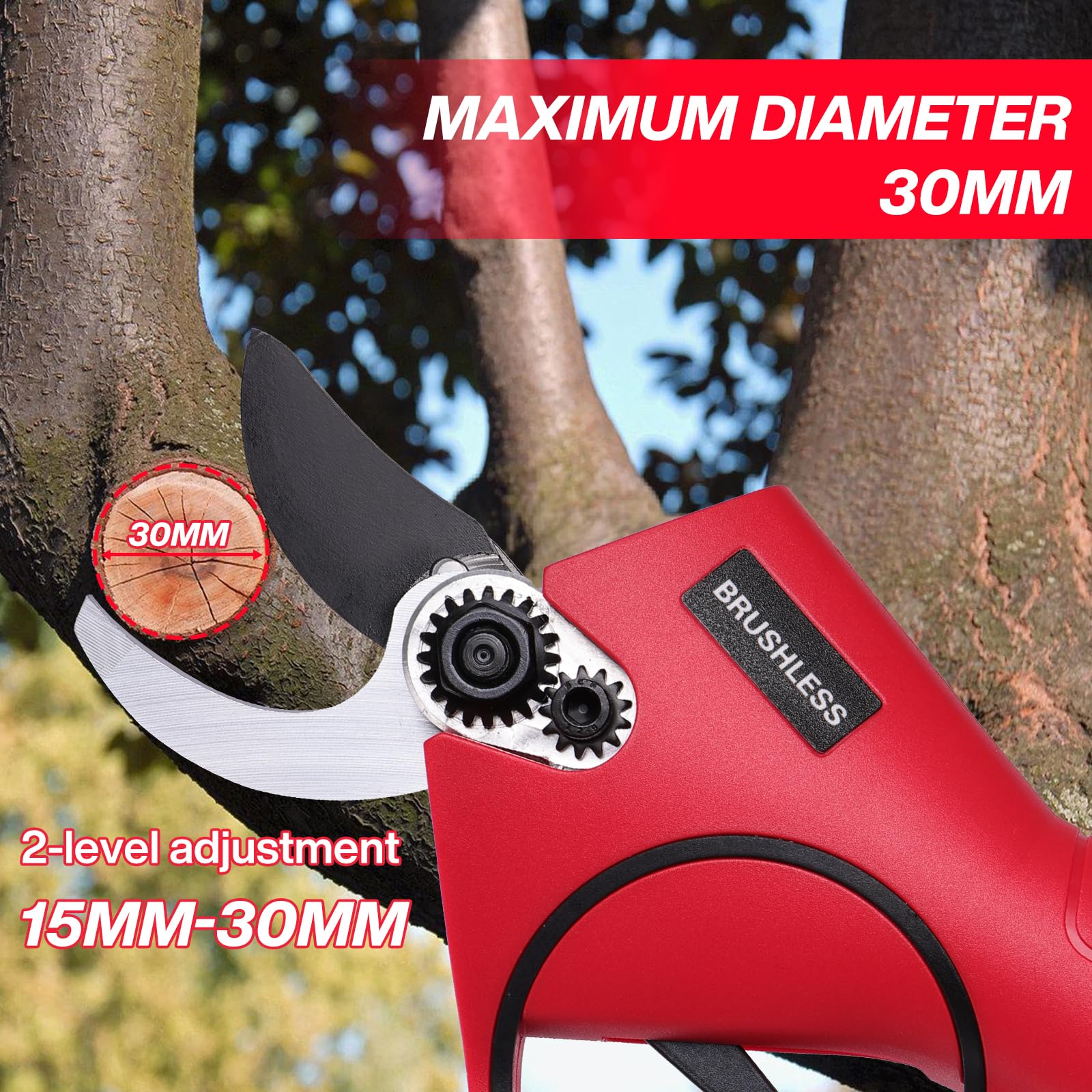 Forbici Potatura a Batteria Professionali – Vothen Cesoie Potatura Elettriche 30mm, 2 Batterie 2000mAh, Motore Brushless, Lame Intercambiabili, Kit Completo – Ideale per Giardinaggio, Vigneti, Uliveti