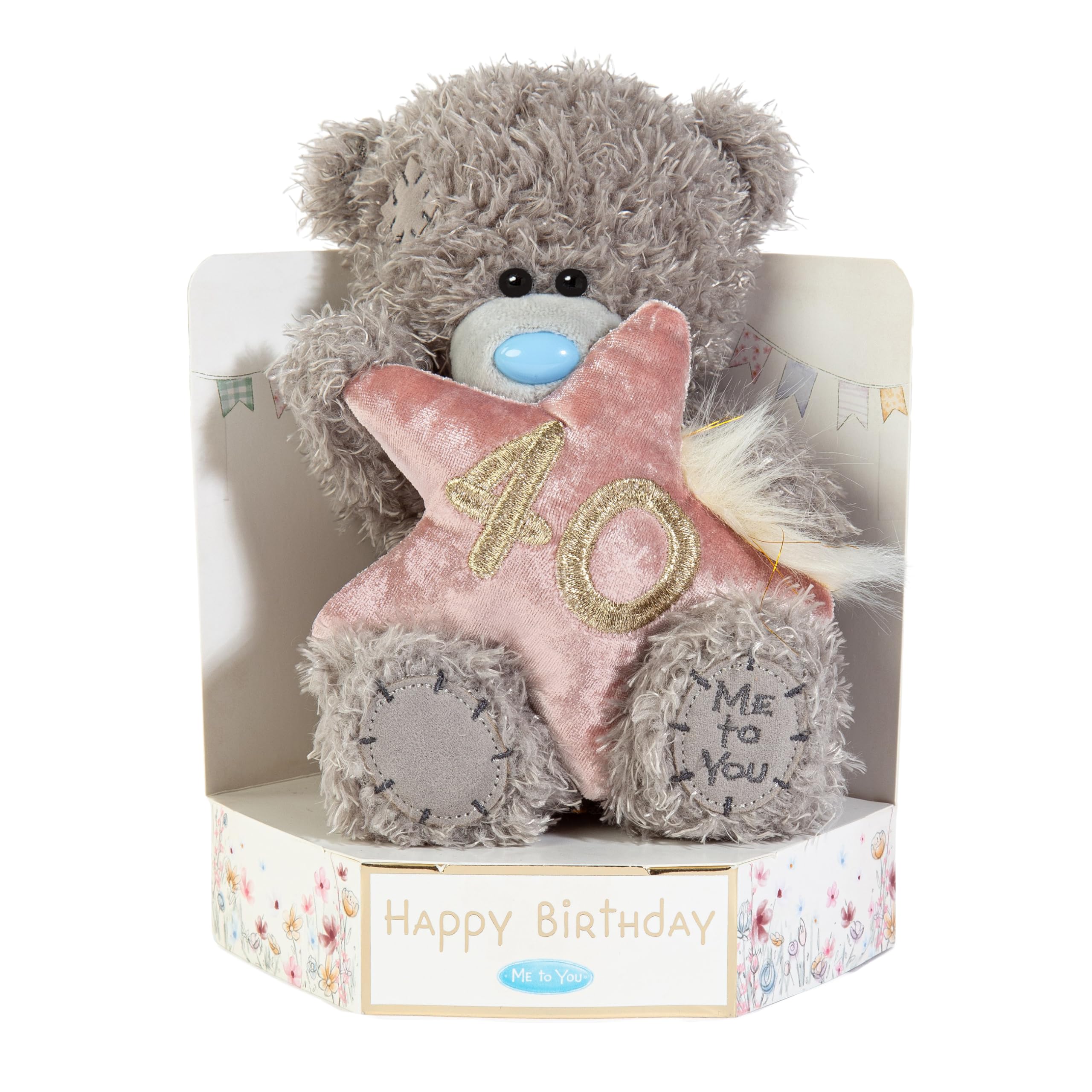 Me To You Tatty Teddy Plush 15cm-High 40th Birthday Bear On Luxury Gift Plinth - Official Collection, Grey
