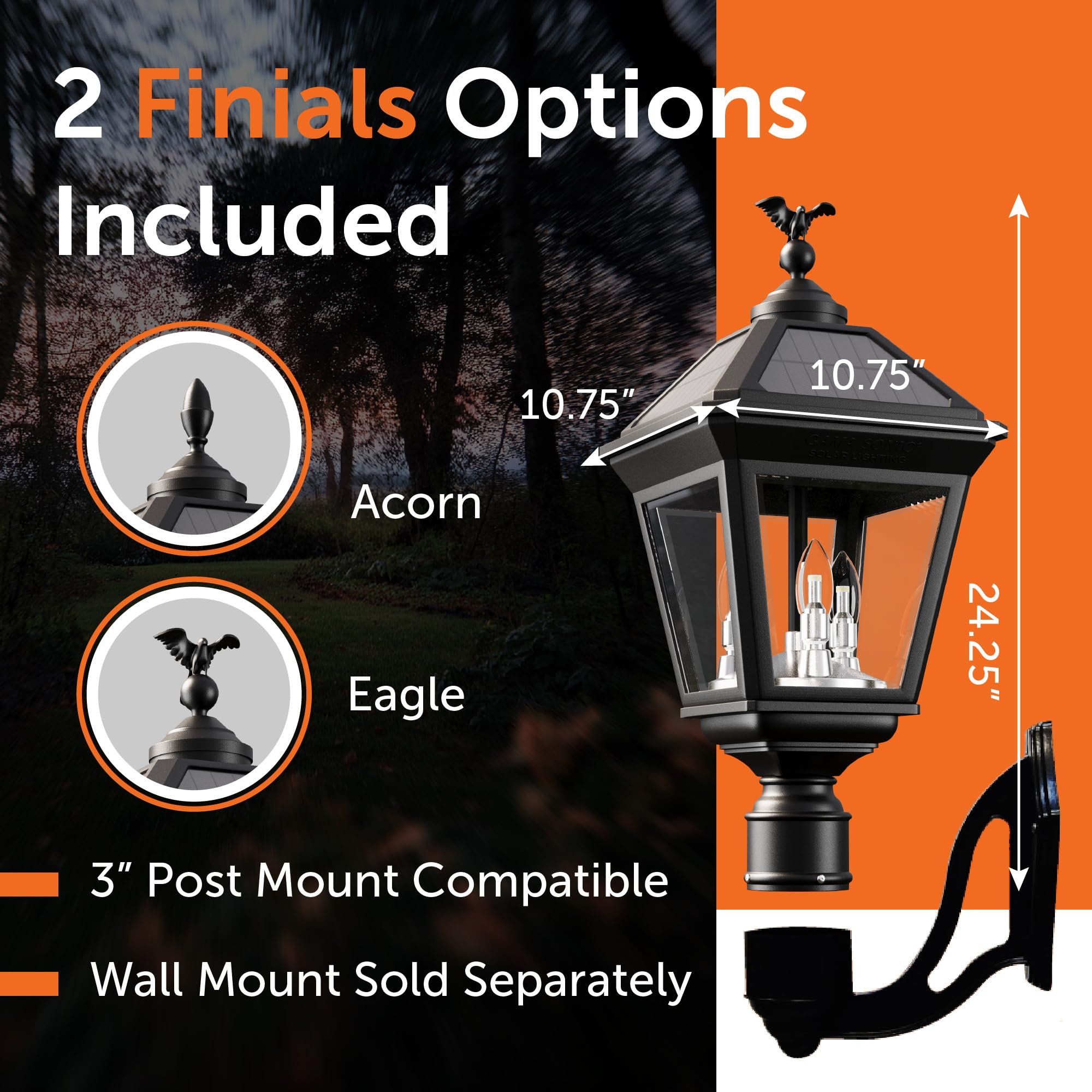 Gama Sonic Imperial Solar Post Light, Black Aluminum and Glass