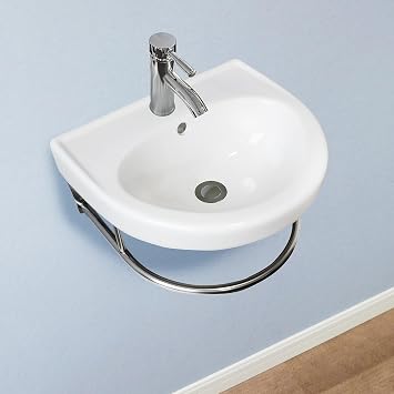 16.3" Small Modern Bathroom Sink Wall Mounted Ceramic Sink Mini Wall Bathroom Vanity Sink with Overflow D-Shape