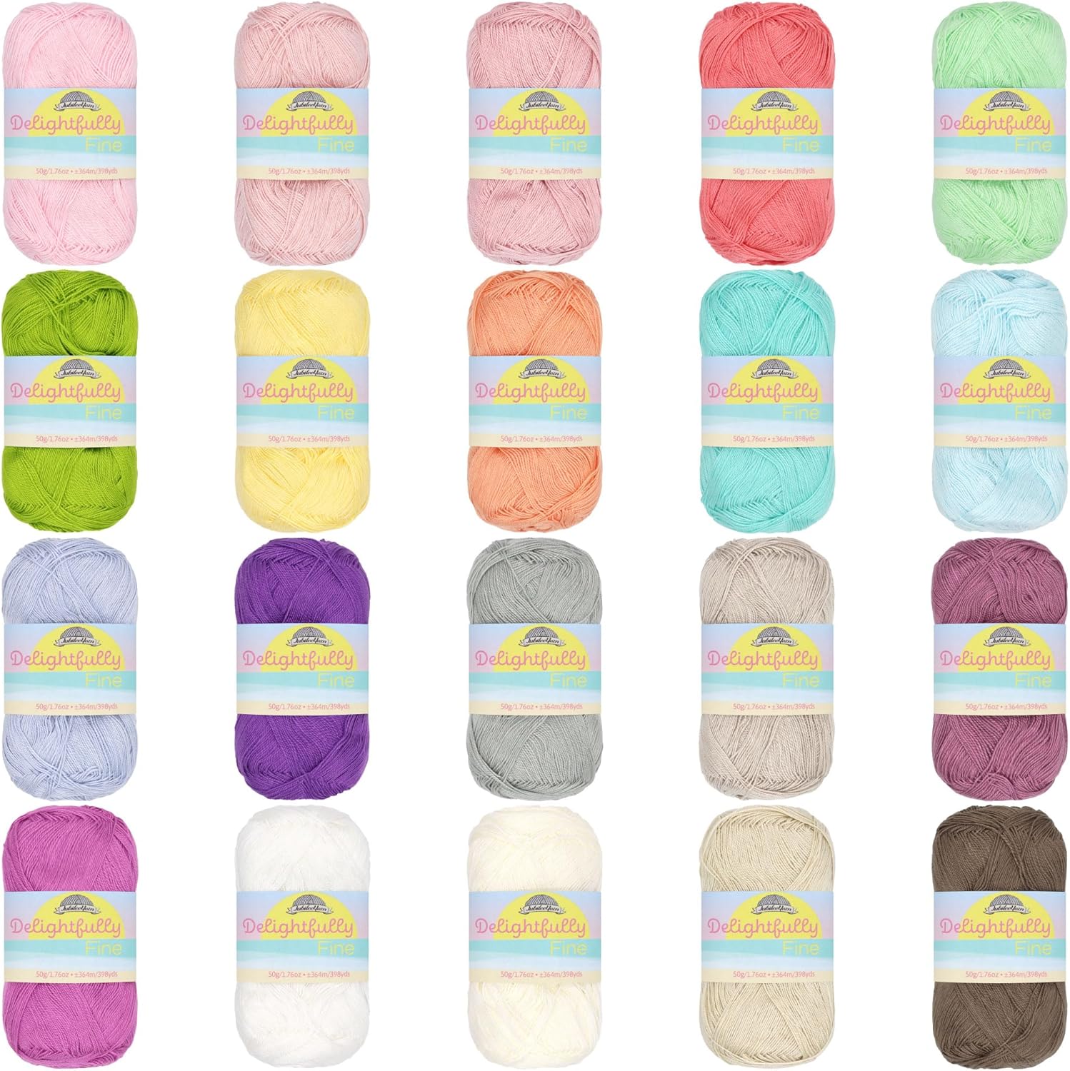JubileeYarn Delightfully Fine Yarn - 50g/Skein Lace Bamboo Rayon - Light Colors - 20 Skeins