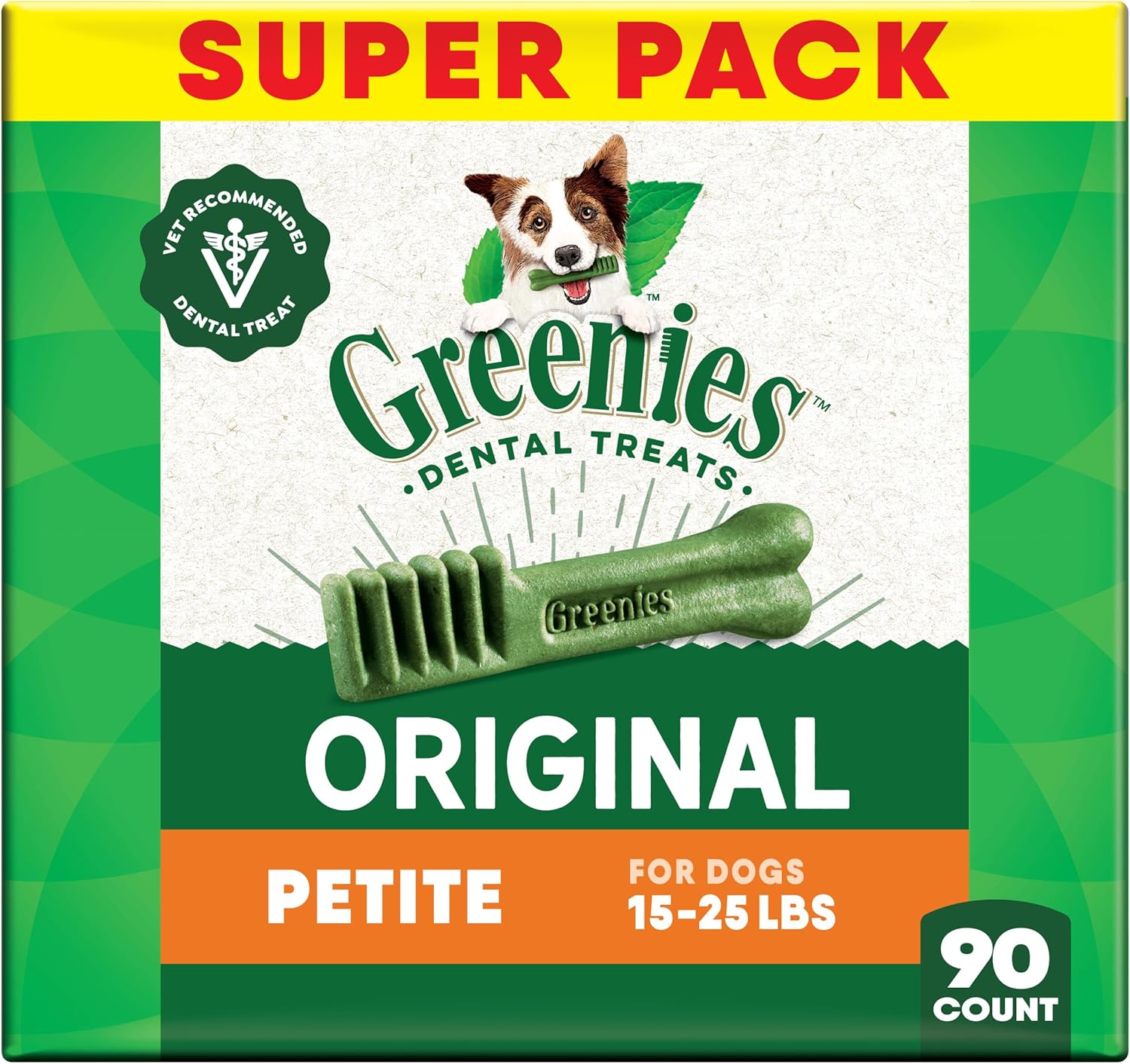 Greenies Voksen Natural Dental Hundegodbidder, Petite størrelse, original smag, 54 oz pakke, 90 tæller