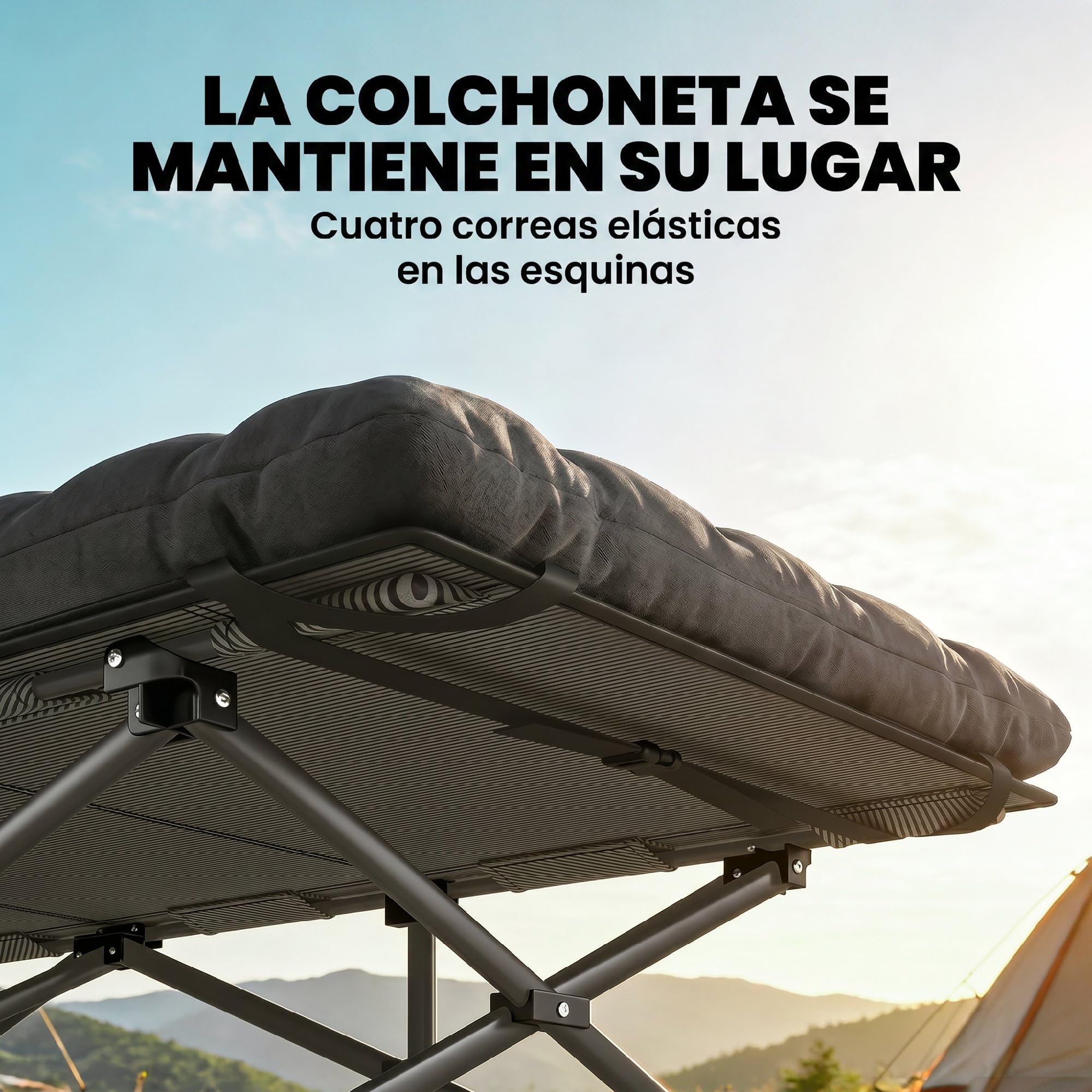 Outsunny Cama Plegable Camping con Colchón Extraíble Cama de Acampada Portátil Extra Ancha 80 cm Tela Oxford 600D con Reposacabezas Bolsa Transporte Bolsillo Carga 200 kg para Playa Senderismo Negro