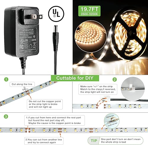 Miniatura 10 de RAYZEEK Kit de tiras de luces LED inalámbricas activadas por movimiento, regulables de 19.7 pies y adaptador con certificación UL, interruptor de