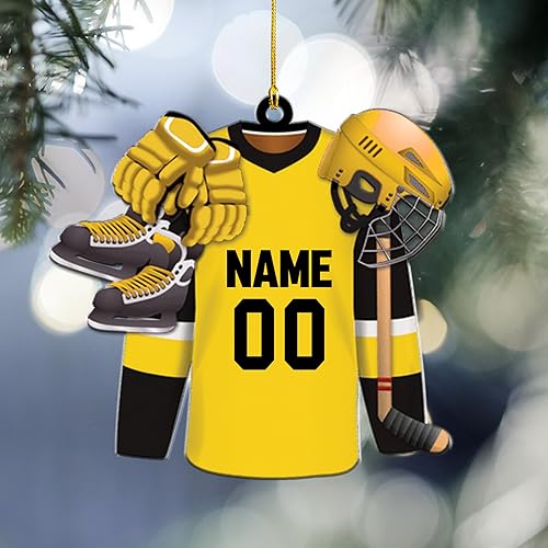 Miniatura 6 de AOVL - Adorno de Navidad personalizado de hockey, casco y palo de hockey, adorno de jugador de hockey, adorno plano de hockey, regalo para los