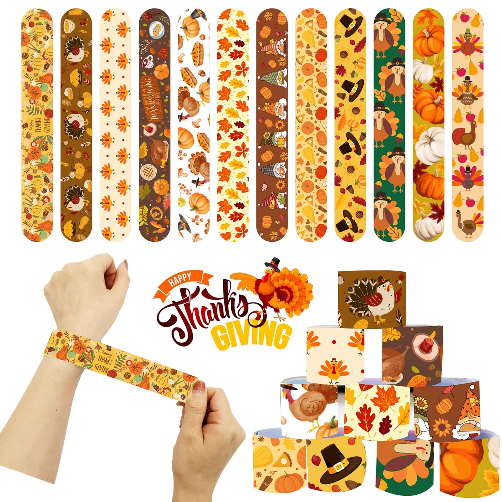 NovaHance 36 PCS Thanksgiving Slap Bracelets Kids Party Favors,Bulk Snap Bracelet Party Favors Supplies for kids&teens Gifts Teacher Classroom School
