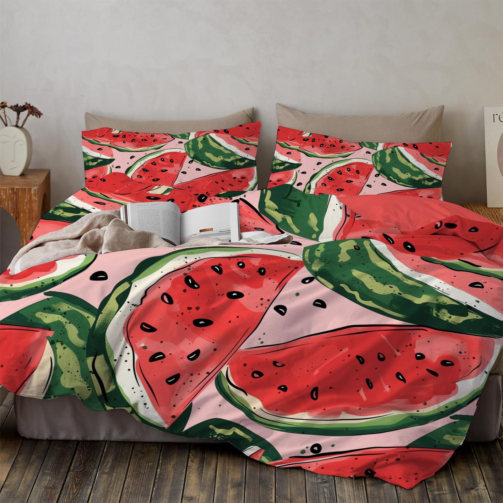 Parure de lit Pastèque ultra doux en microfibre pour literie 2 personnes