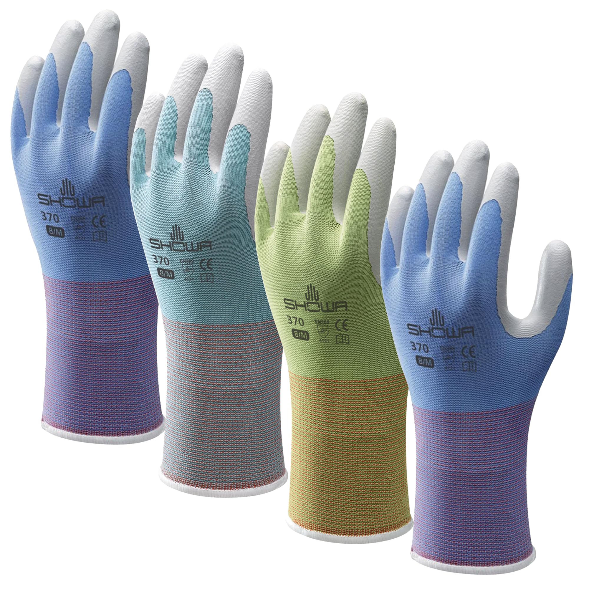 Lot de 4 paires de gants de jardinage Showa Floreo 370 - Avec revêtement en nitrile résistant, L, 1
