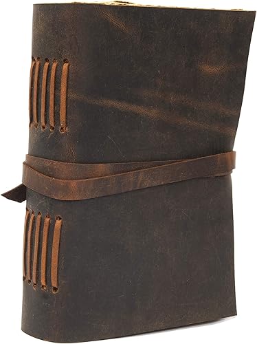 Miniatura 7 de Diario de viaje de cuero, cuaderno encuadernado vintage hecho a mano para hombres y mujeres, acabado antiguo, cuero de búfalo auténtico, papel
