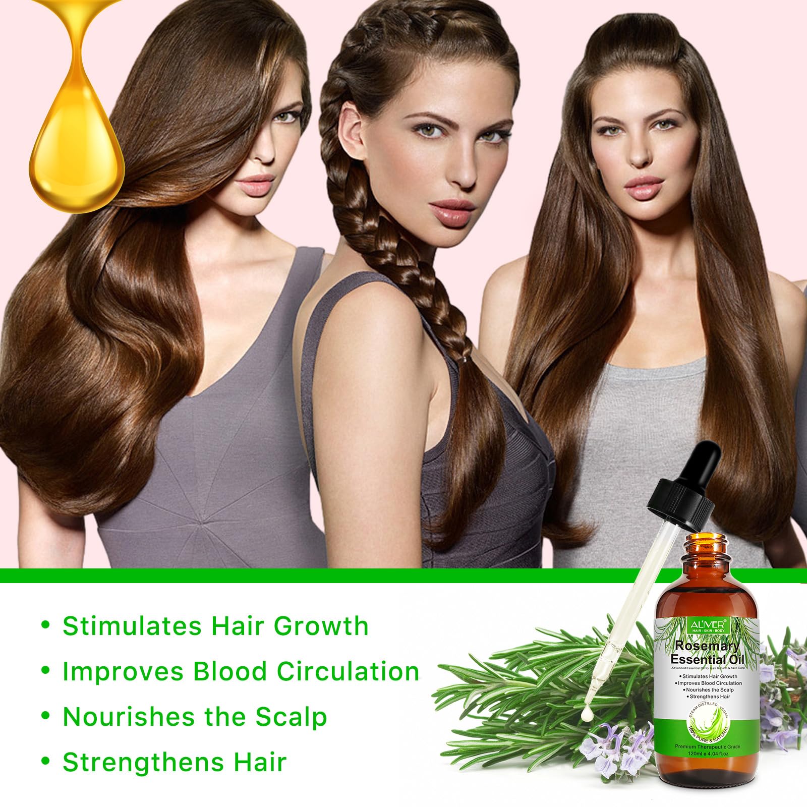 Rosemary Oil for Hair Growth 120 ml, Rosemary Essential Oil for Eyelashs Eyebrows, Face, Skin Care, Body Massage - Image 2