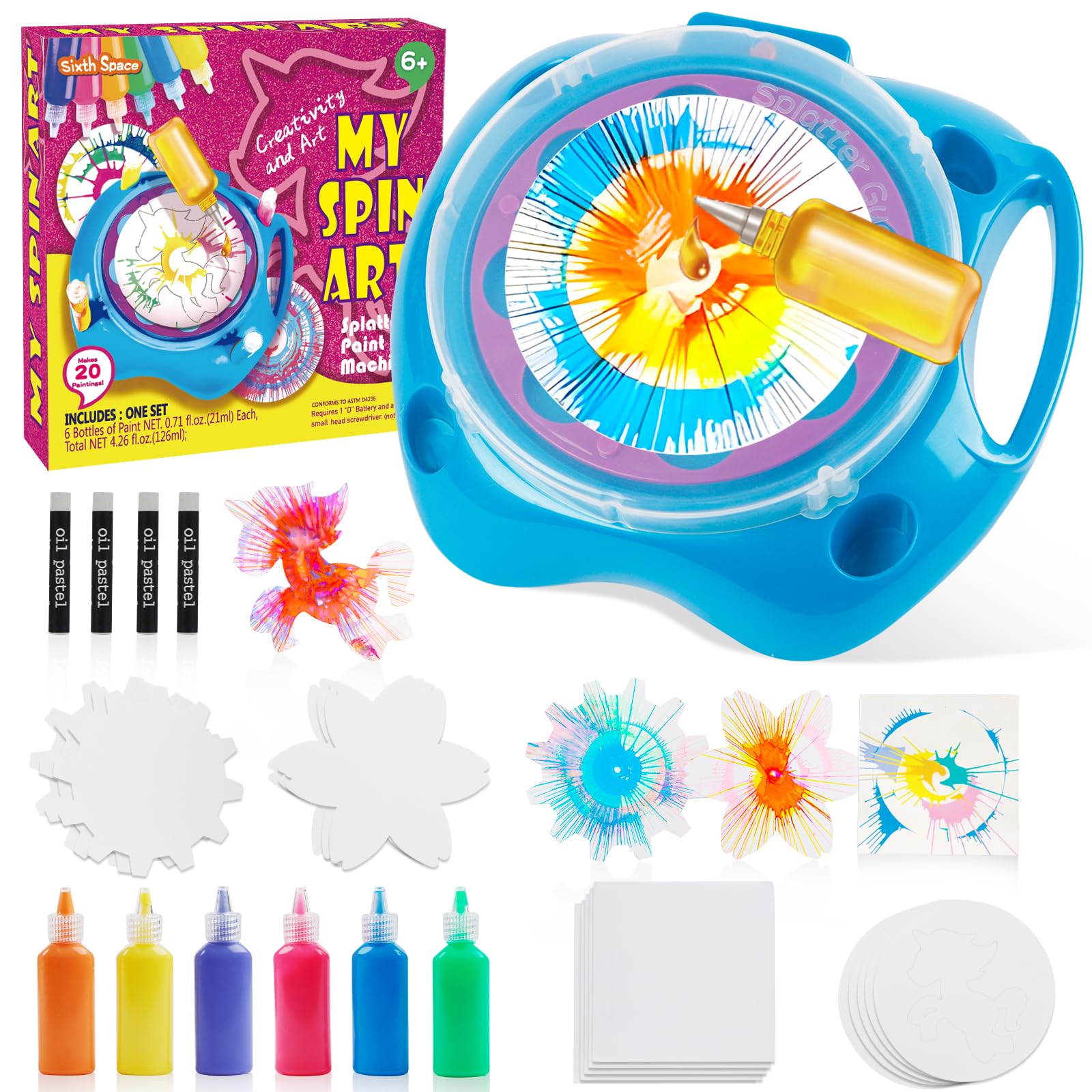 Spin Art Machine for Kids Ages 6-8,Adjustable Speed Arts&Crafts Paint Spinner Toy with Origami Artwork, Thicker Splatter Guard, Battery Operated Kids Crafts Kits, Gift Boys Girls