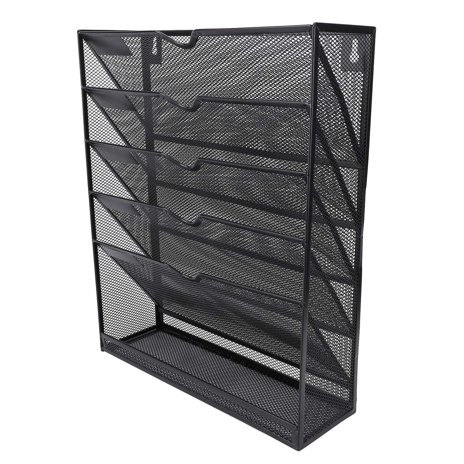 Organizator plików ściennych |6-poziomowy metalowy uchwyt do zawieszania na dokumenty / teczki / czasopisma |Oszczędzająca miejsce szafka na dokumenty montowana na ścianie z 5