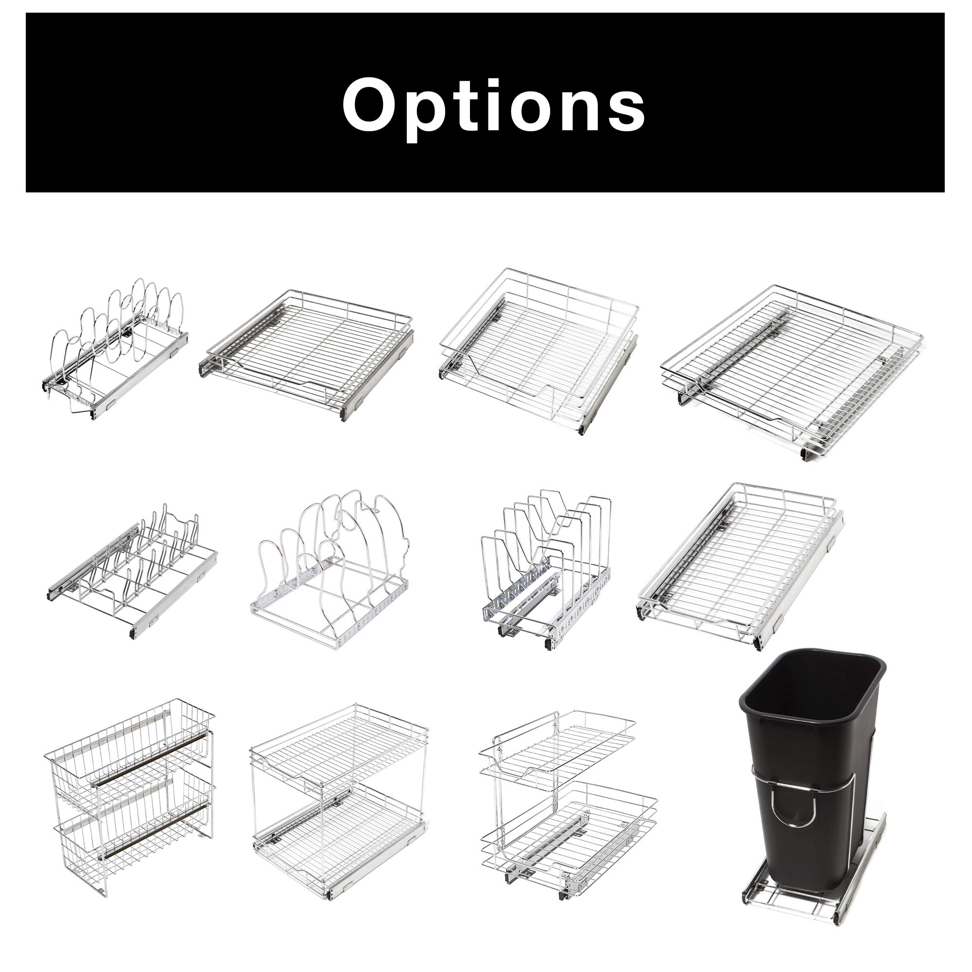 Smart Design 1-Tier Shelf Pull-Out Cabinet Organizer - Small - Roll-Out Extendable Sliding Drawer - Steel Metal - Holds 100 lbs. - Kitchen (12 In. x 18-35) [Chrome]