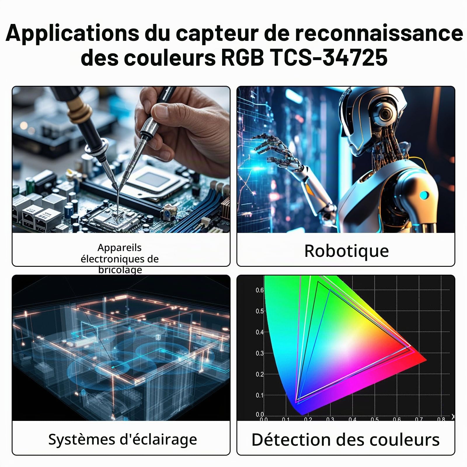 TCS34725 Capteur de Couleur de lumière AYWHP 2 PCS RVB Module de détection de Couleur Capteur de Couleur RVB Compatible avec Arduino