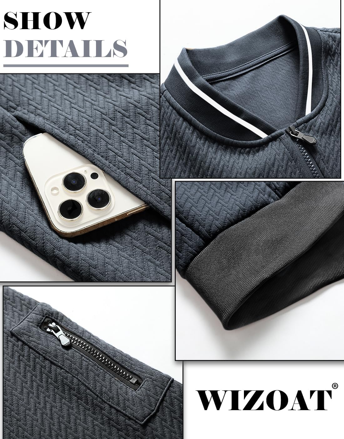 Mens Casual Jacket Loose Fit Lightweight Jacket Varsity Bomber Jacket with Zipper - Image 5