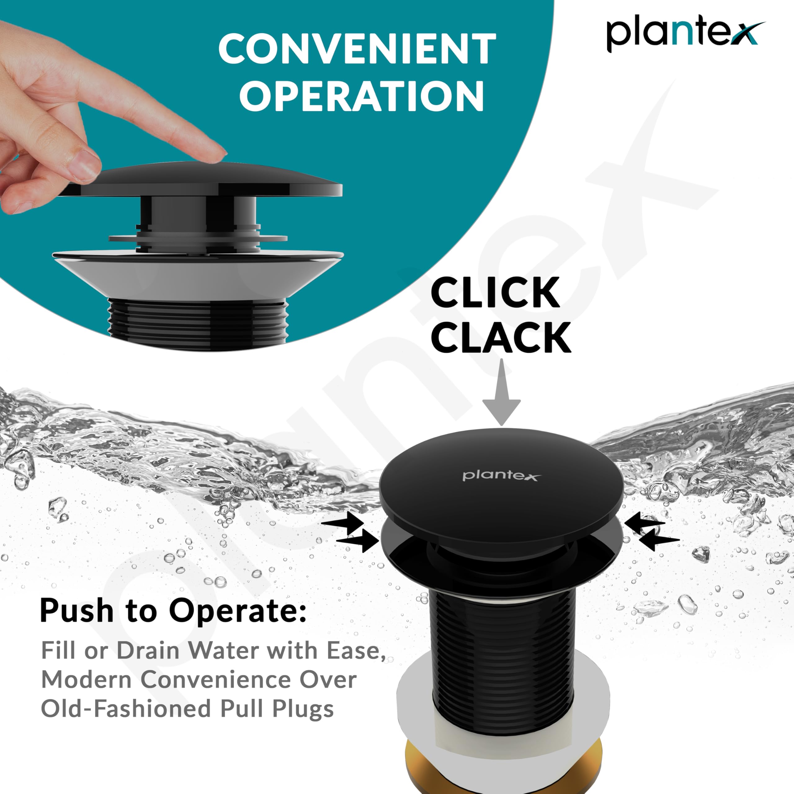 Plantex Pure Brass Waste Coupling for Wash Basin/5 inch Drain Out let System Full Thread Pop up Waste Coupling for Wash Basin (Glossy Black - Pack of 1) 2