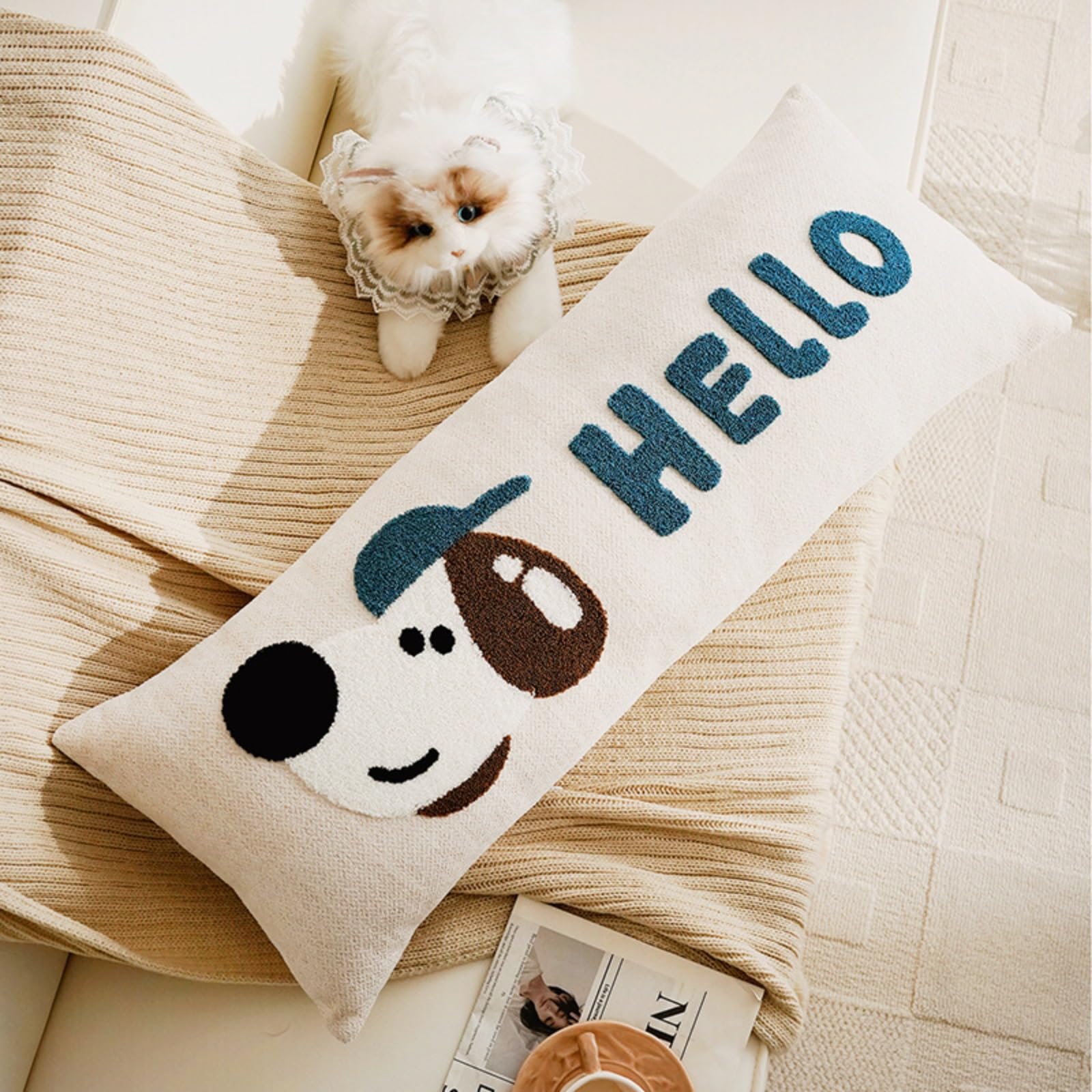 Housse de coussin saucisse en coton brodé de style bohème chic