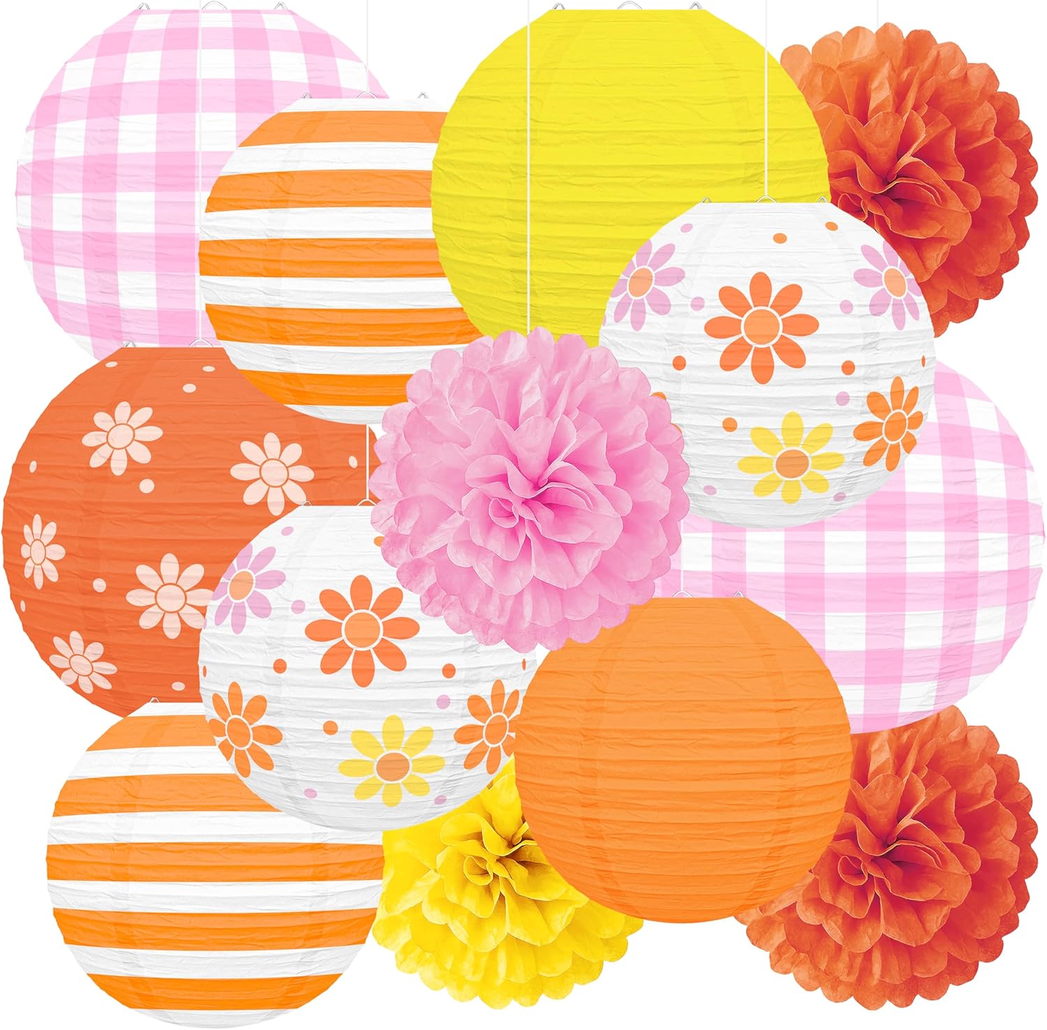 13 Pcs Daisy Groovy Boho Birthday Party Decorations – Flower Hanging Paper Lanterns Honeycomb Balls Supplies Decor – Style 3
