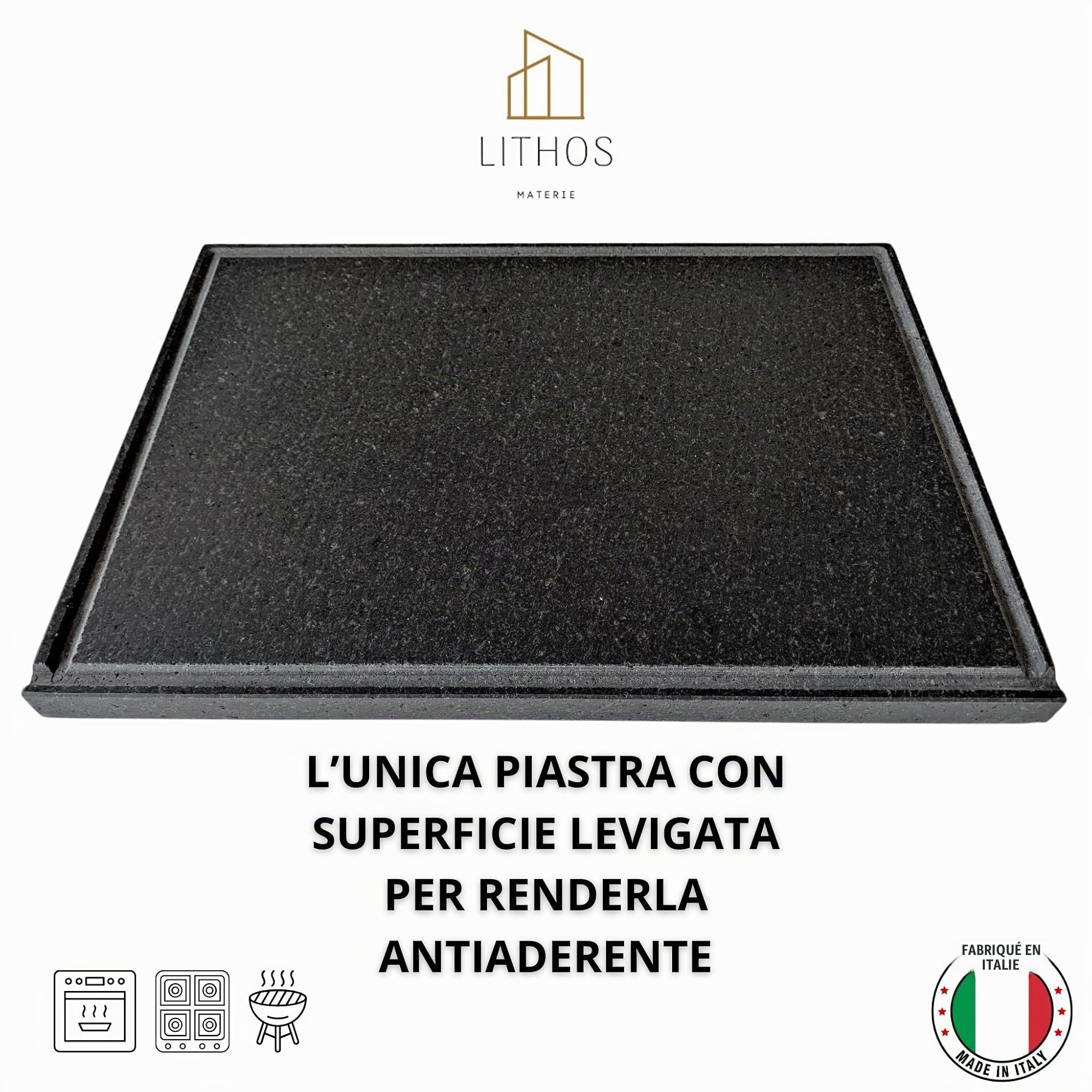 Ollare Plaque en pierre de lave réfractaire de l'Etna pour four électrique et gaz, barbecue, gril pour pizza et viande, dimensions au choix (30 x 30 cm²)