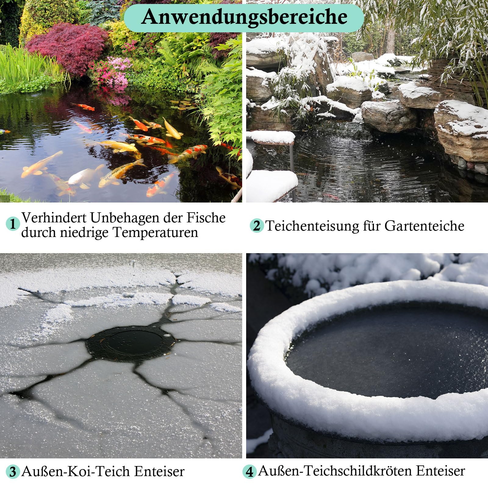 FEDOUR Teichheizung 150W - Eisfreihalter für Teiche, Koi-Teich, Gartenteichenteiser mit 5m Langem Kabel und Schwimmendem Schaumstoff