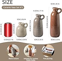 Vista 2 de Ceramic Vases Set of 3, Neutral Rustic Farmhouse Vase with Handle, Decorative Flower Vases Home Decor Modern Boho Pampass Vase for Table Mantel
