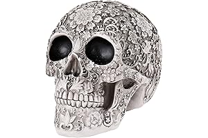 LHGDK Silver Skull Decor: Intricate Floral Design for Home Accents