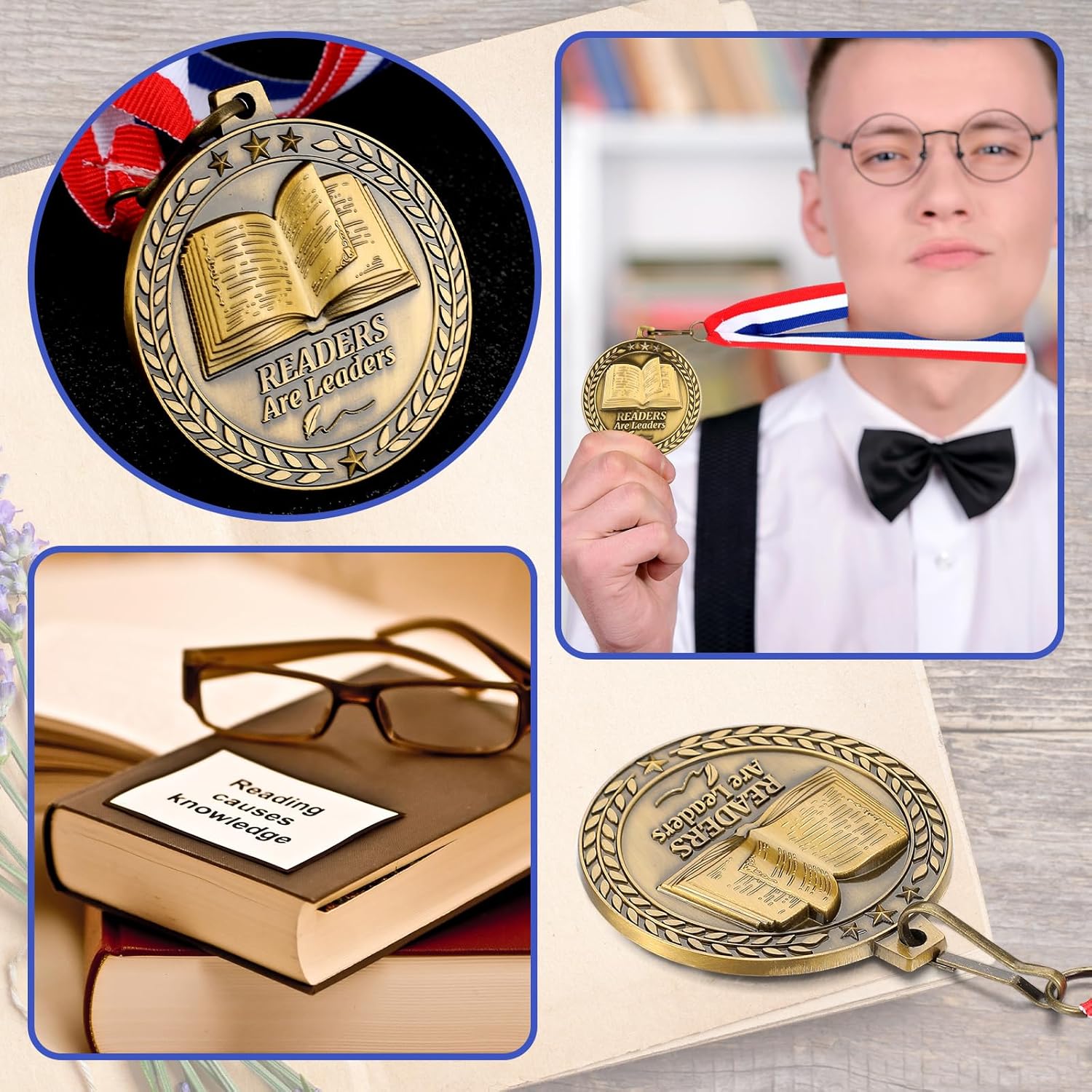 Reading Award Medals with Neck Ribbons 2" 3D Gold Superstar Reading Medals Read to Succeed Award Participation Trophy Prize Gift