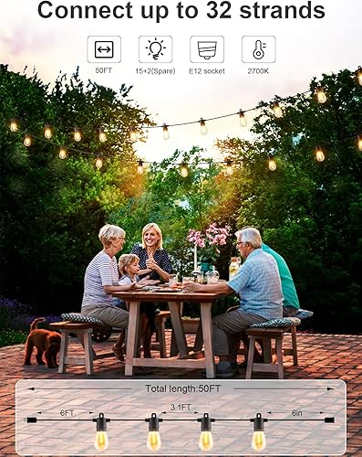 Miniatura 16 de Svater Guirnalda de luces para exteriores de 200 pies, luces de patio para exteriores con bombillas LED inastillables, impermeable, IP65, luz