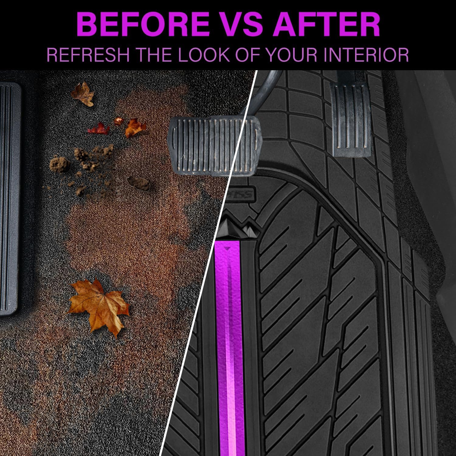 CAR PASS Rubber Floor Mats for Cars, Car Mats Full Sets DeepDish,Universal S~L Size Trim-to Fit Automotive Floor Mat for Truck Van SUV, Heavy Duty Waterproof All-Weather Floor Liners Black Purple - Image 6