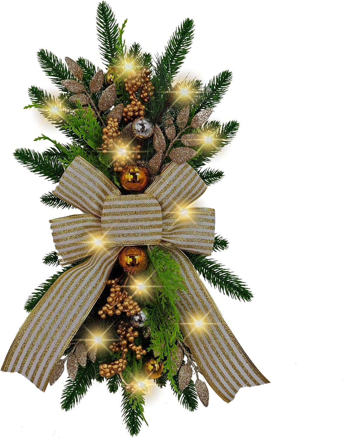 NewlyArt 24 inch Christmas Teardrop Swag with Fairy Lights