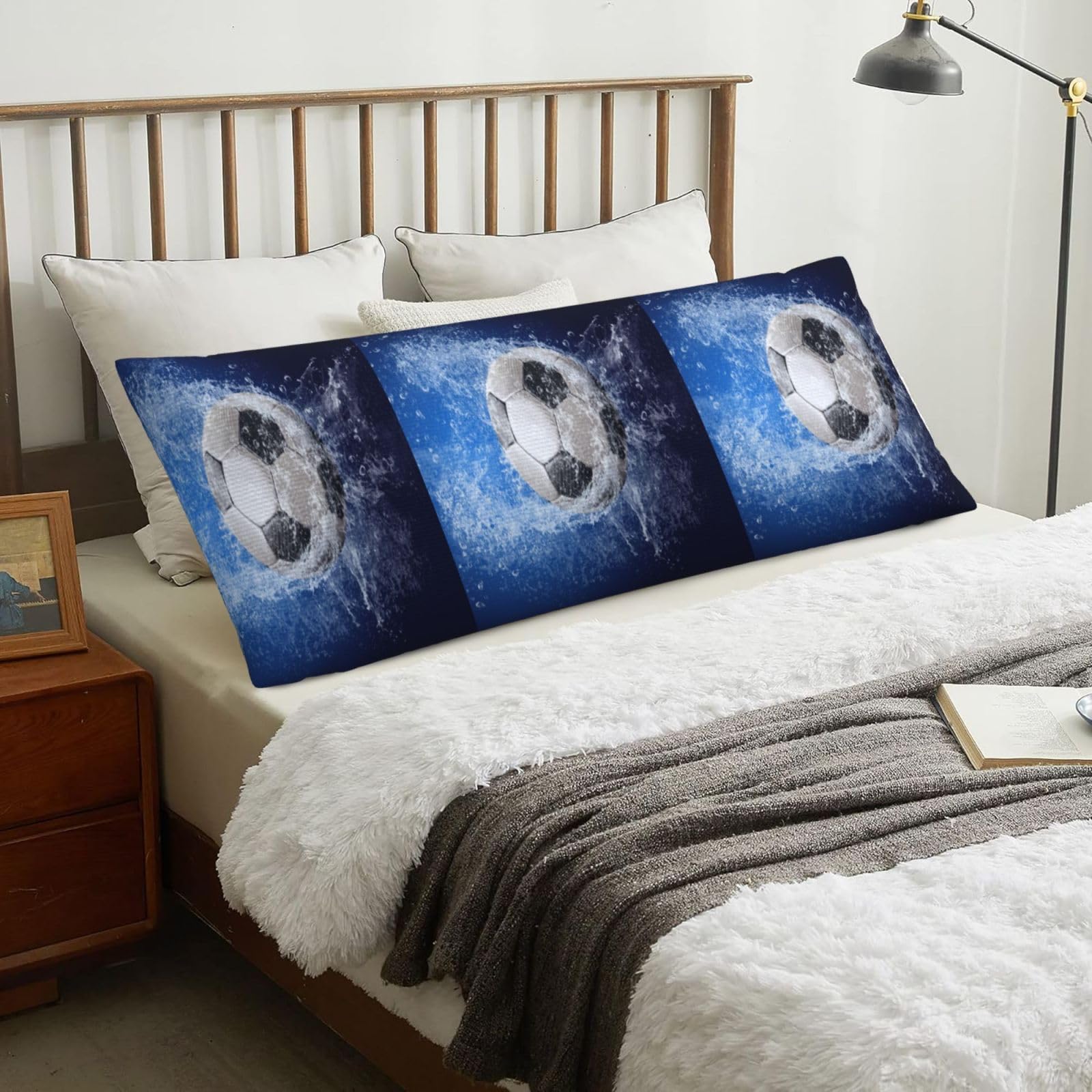 Soccer Ball Water Printed, Body Pillow Cover with Zipper,Long Body Pillowcase 20 x 60 in