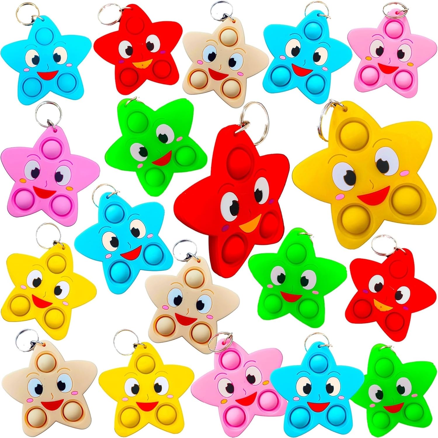 Bulk Mini pop Bubble Keychain Fidget Toys,Stars Party Favors,Classroom Students Boys Girls Birthday Small Gifts (20 pcs Star)