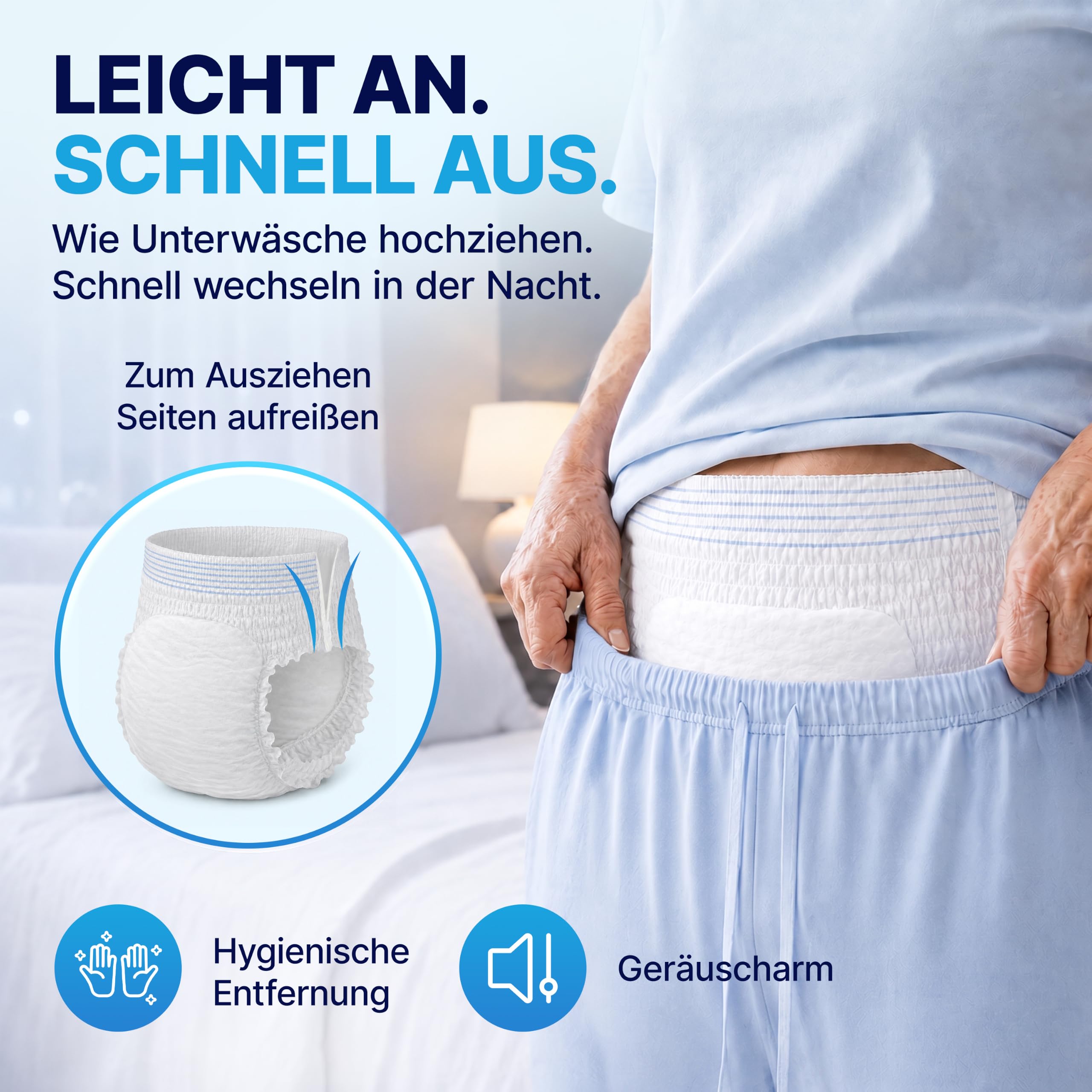 NLE Inkontinenz Pants für Erwachsene – Größe L, 80 Stück – Einweg Nacht Windeln zum Hochziehen – diskrete Inkontinenz Unterwäsche für Damen und Herren – 2000 ml Saugleistung