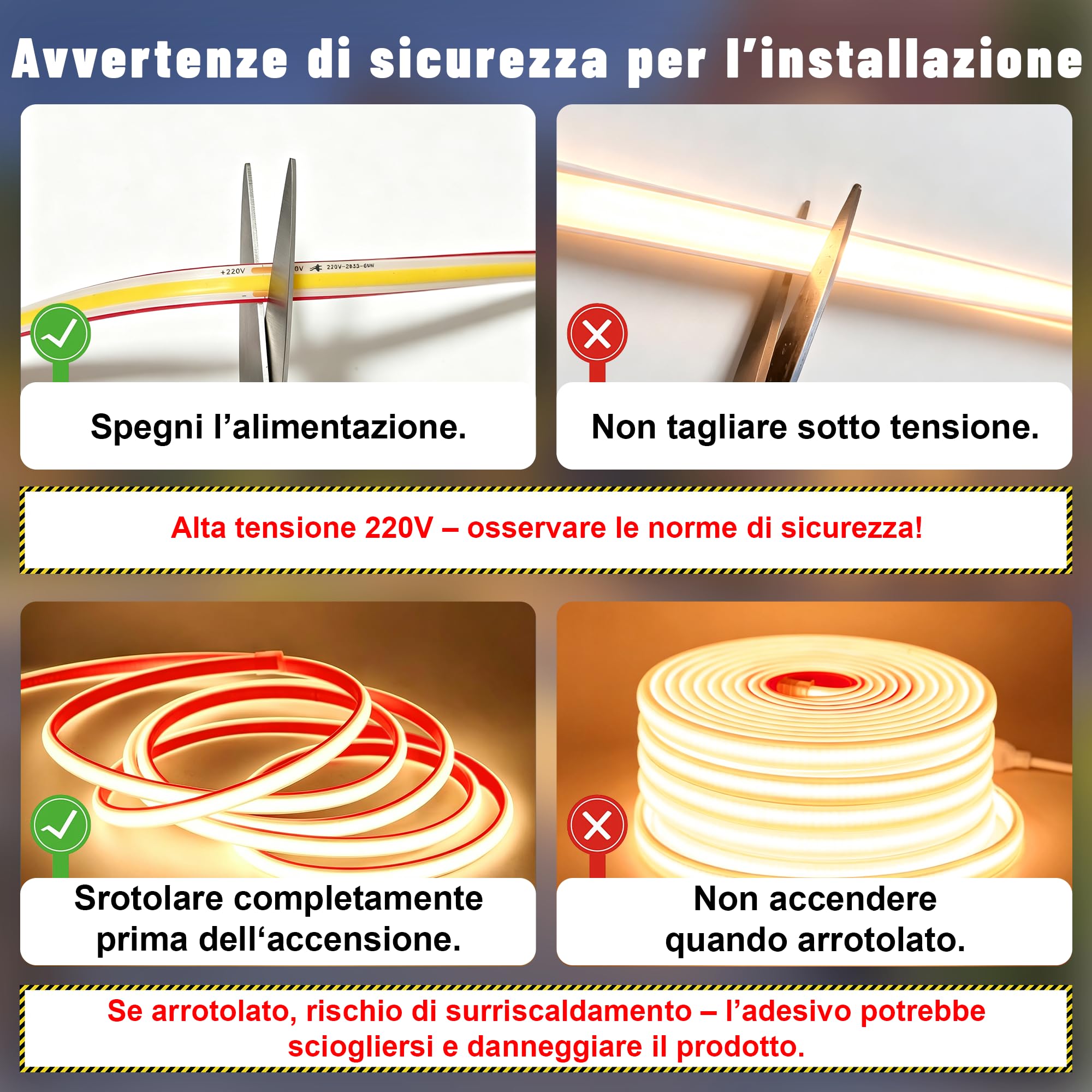 Striscia LED COB Impermeabile IP67 per Esterno con Telecomando, AC 220V-230V Dimmabile a Collegamento Diretto, Superluminosa Autoadesiva per Esterni, Giardino, Terrazzo (warm 2700K, 40M)