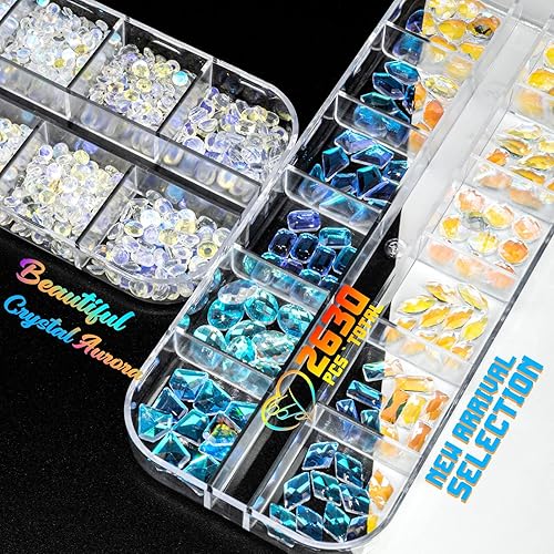 Miniatura 4 de qiipii 2630 diamantes de imitación para uñas Aurora transparentes con luz de luna para uñas, cuentas redondas con parte trasera plana, gemas de