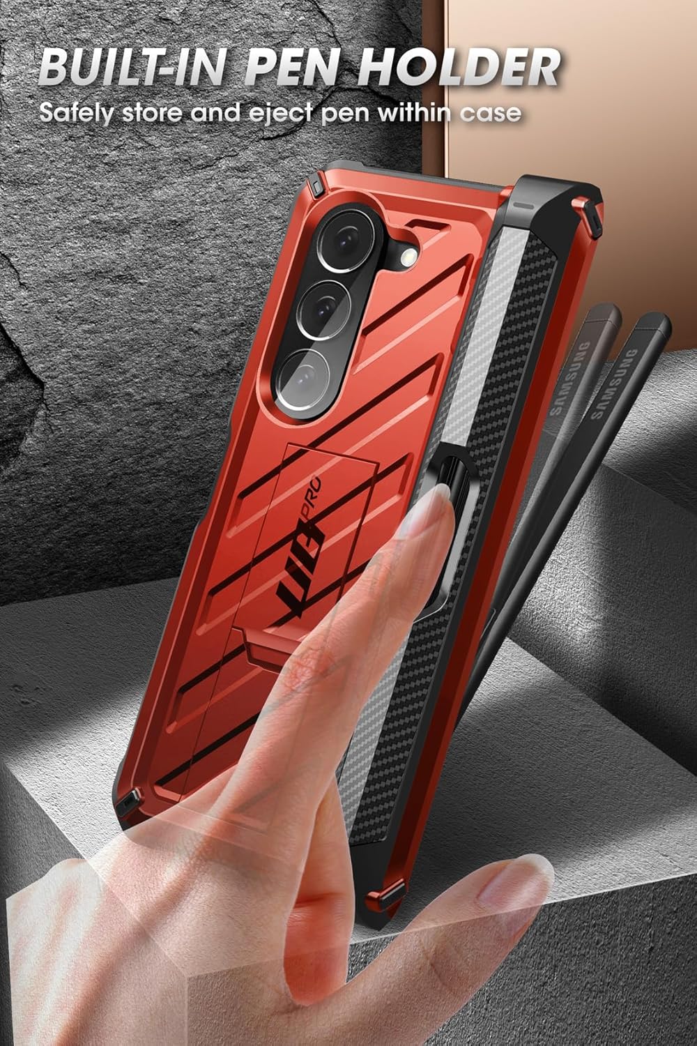 SUPCASE for Galaxy Z Fold 5 Case with S Pen Holder (Unicorn Beetle Pro), [Built-in Screen Protector & Stand] [Military-Grade Protection] Heavy Duty Protective Phone Case for Samsung Fold 5, Ruddy