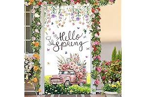 Colorful Butterfly Hello Spring Banner Decorations Door Cover Porch Sign Spring Decorations for Floral Party