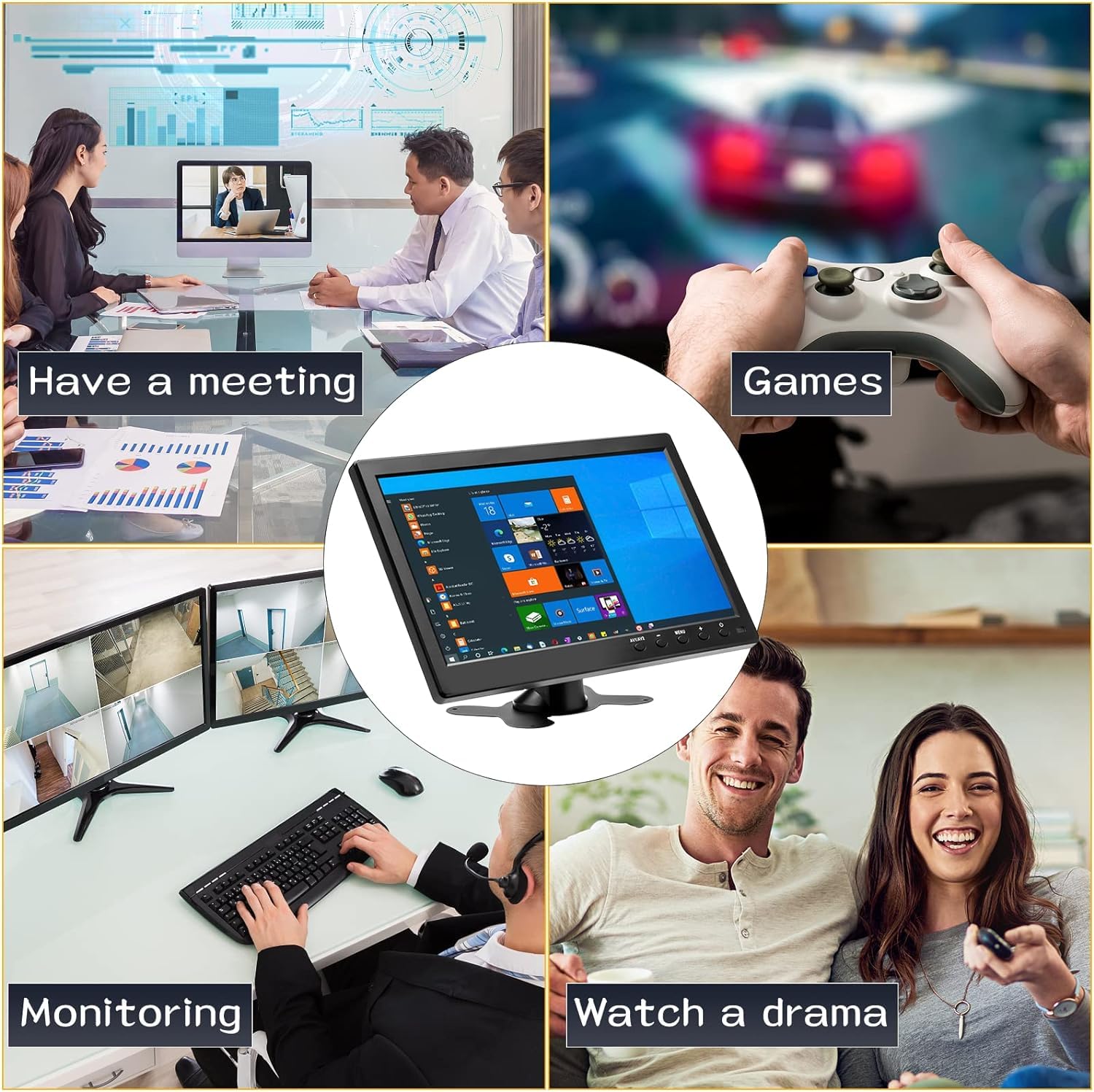 CAMECHO 10.1 Pollici HD CCTV Monitor, LCD a Colori 1024x600 VGA HDMI BNC AVI Ingresso PC DVR Monitor di Backup dell'automobile E schermo di sicurezza domestica