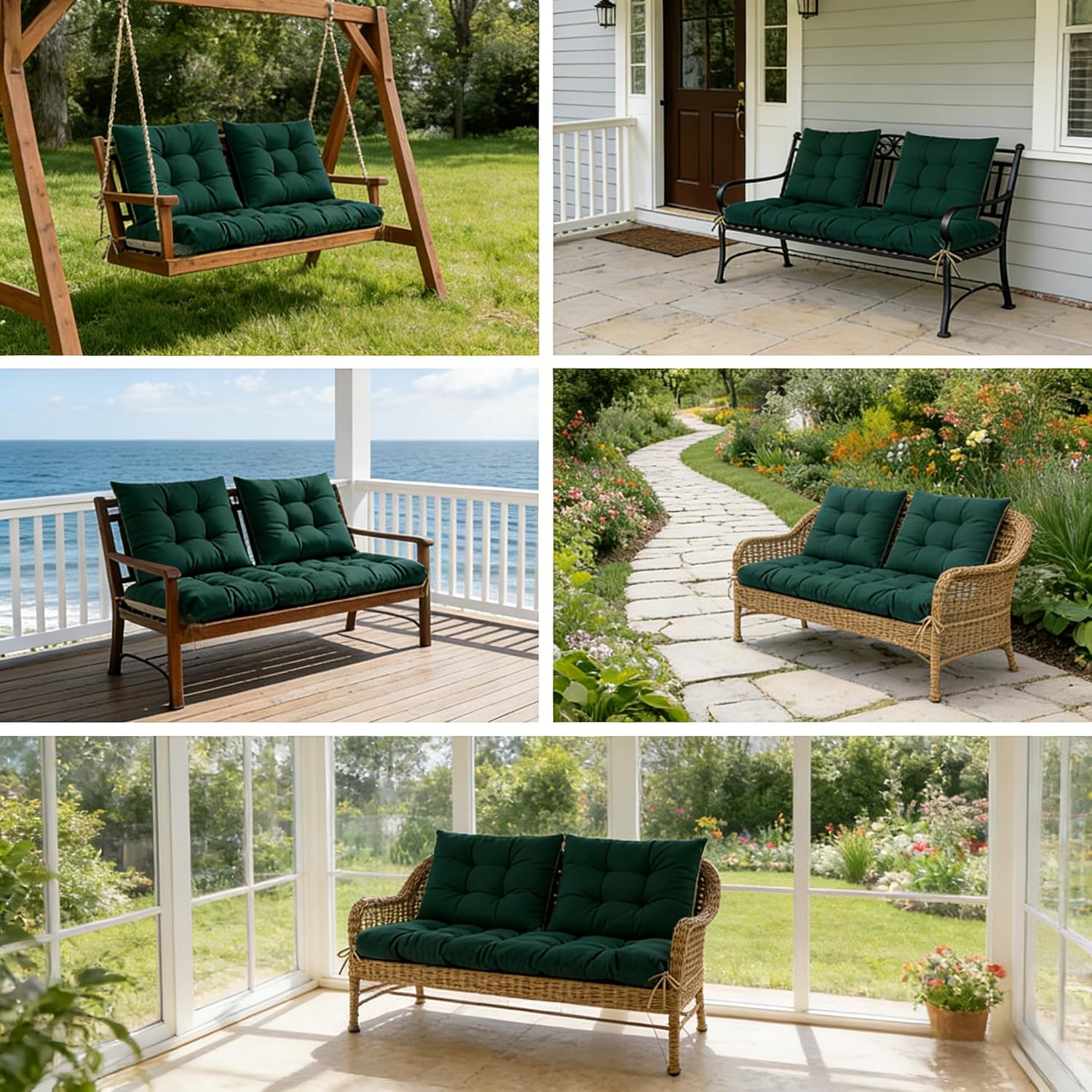 Yddsky 3 Pcs Patio Loveseat Chaise Cushion Set - 1200D 47x19*4 Inch Waterproof Wicker Bench Cushions with 2 19x19x4 Inch Chair Cushions for Garden Porch Wicker Patio Furniture(Green)