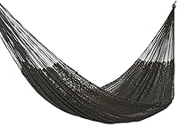 Vista 1 de NOVICA Hamaca artesanal de cuerda de algodón tejida a mano, color negro, doble México, sólido, 'Uxmal Black' (doble)