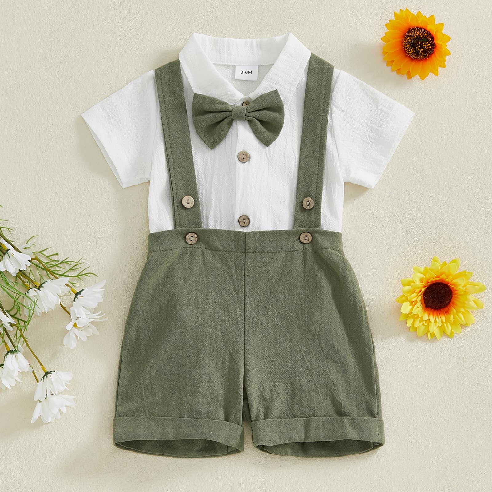 Geagodelia Costume da gentiluomo da bambino da 2 pezzi, body camicia a maniche corte + pantaloncini con bretelle, set da gentiluomo battesimo matrimonio cerimonia