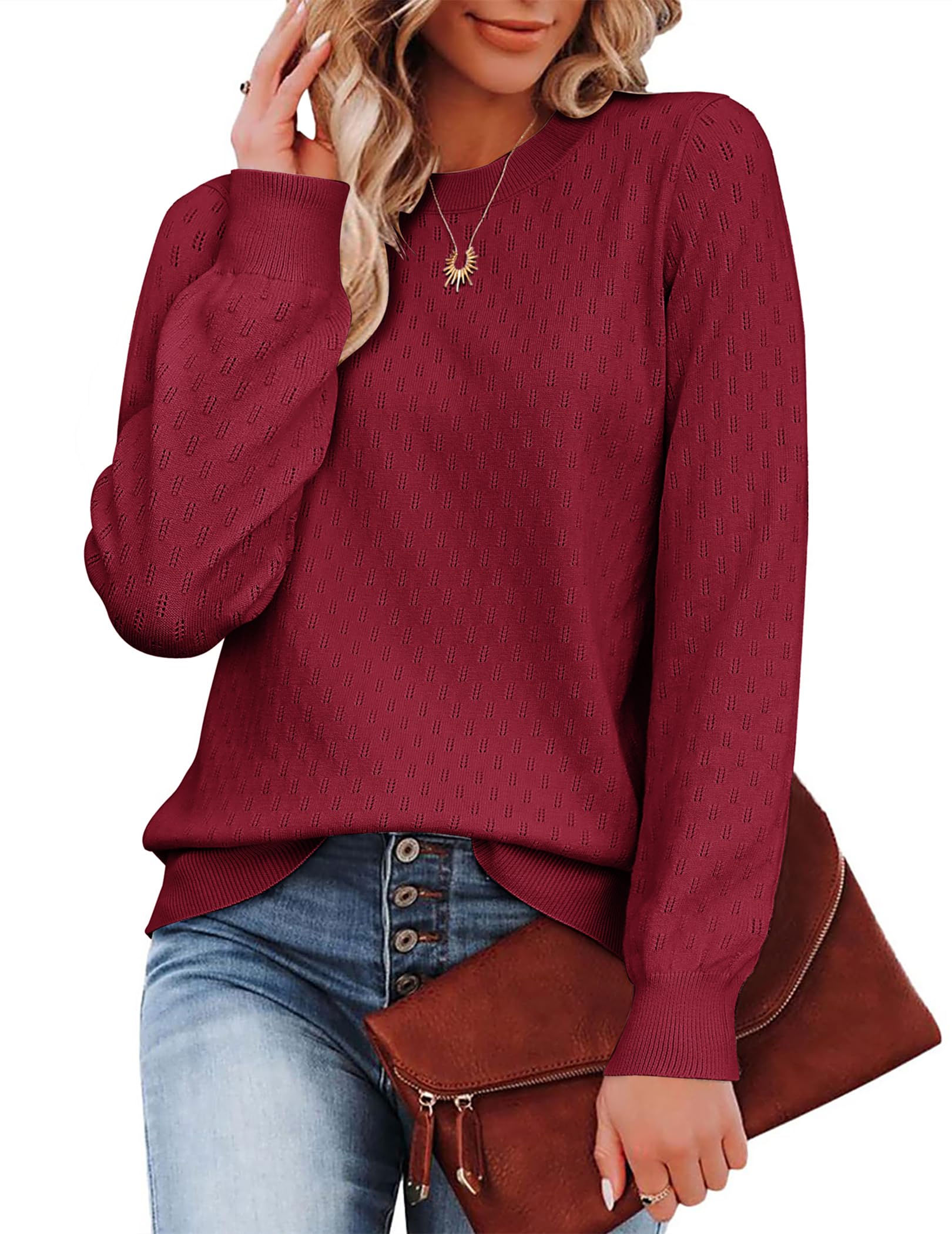 Zeagoo Pullover Damen Strickpullover Langarmshirt Warm Winterpullover Elegant Rundhals Strickpulli Herbst Sweater Pulli Einfarbig Oberteile