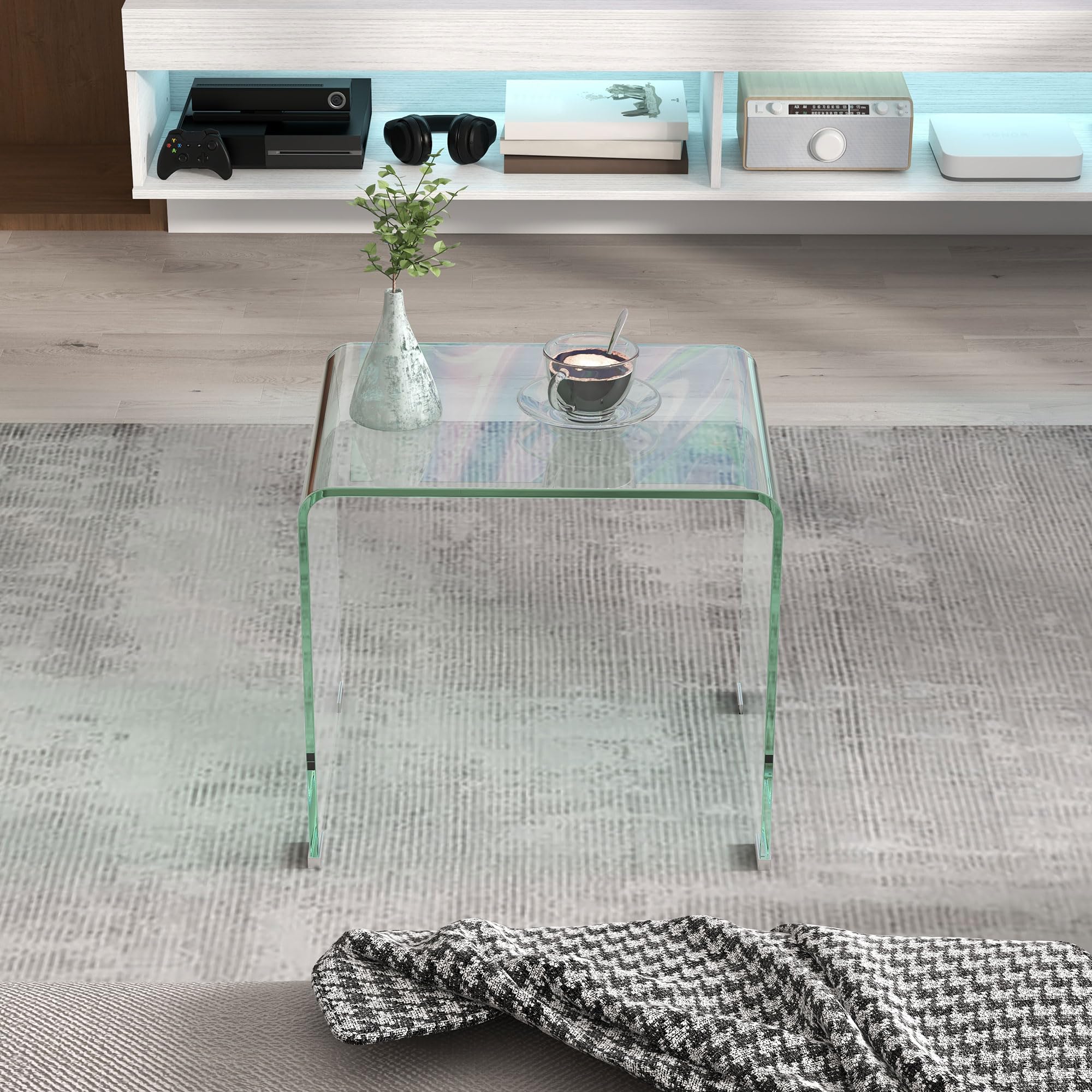 HOMCOM Tavolino da Caffè Moderno e Monoblocco con Piedini Antiscivolo, Tavolino in Vetro Temperato, 50x40x45 cm, Trasparente